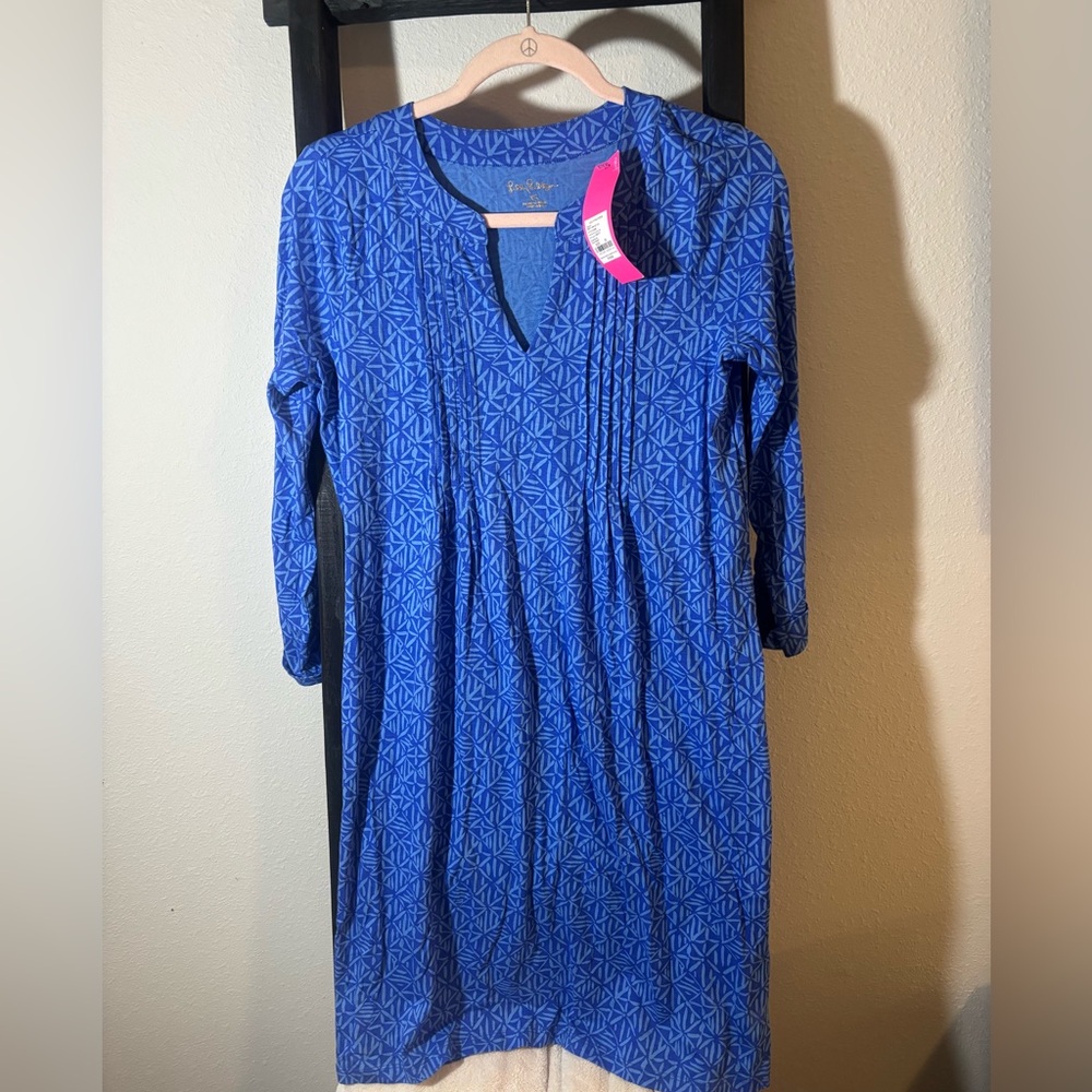 Lilly Pulitzer Vibrant Blue Geometric Long Sleeve Dress
